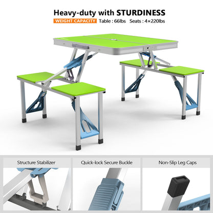 4FT Folding Camping Table with 4 Seats | Portable Aluminum Picnic Table Set | 220 lb Capacity