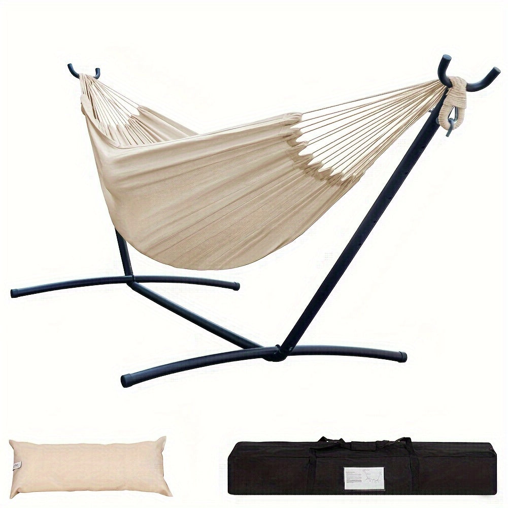 Heavy Duty Double Hammock with Steel Stand | 450 lb Capacity | Portable Indoor & Outdoor
