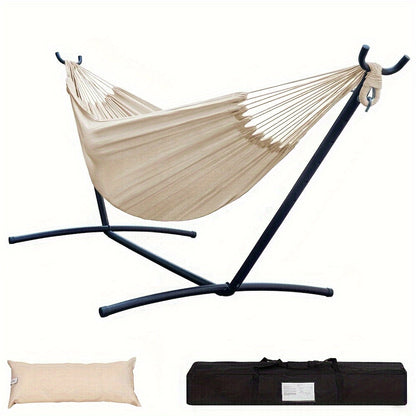 Heavy Duty Double Hammock with Steel Stand | 450 lb Capacity | Portable Indoor & Outdoor