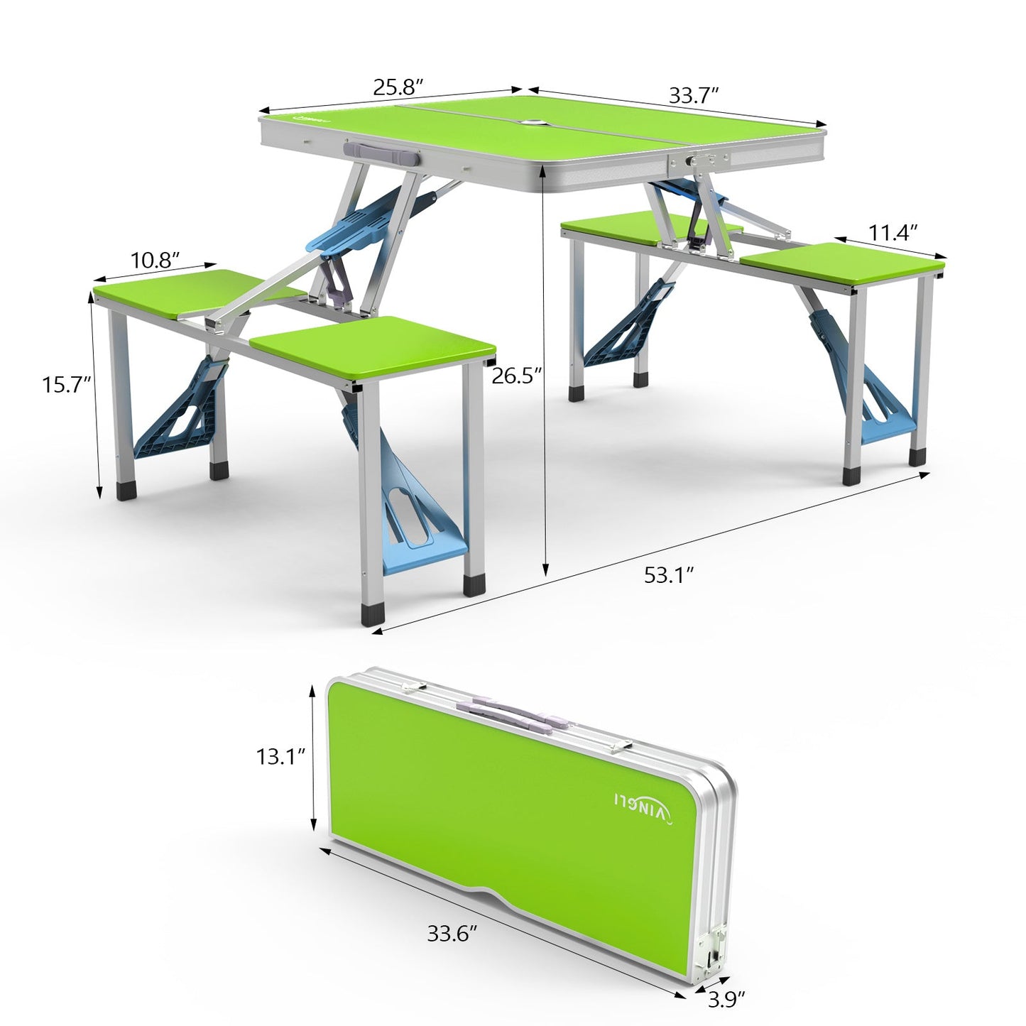 4FT Folding Camping Table with 4 Seats | Portable Aluminum Picnic Table Set | 220 lb Capacity