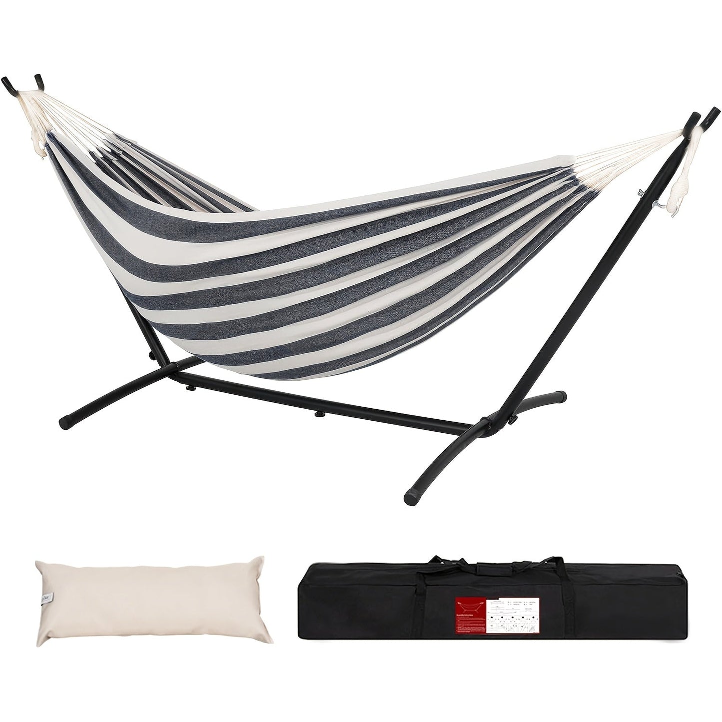 Heavy Duty Double Hammock with Steel Stand | 450 lb Capacity | Portable Indoor & Outdoor