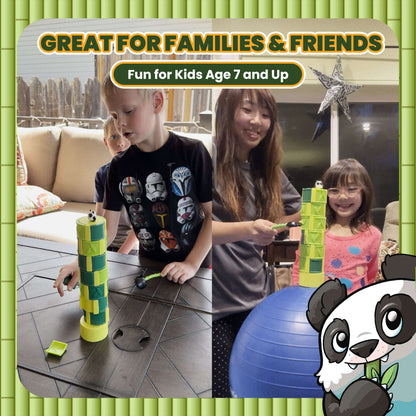 Bamboo Bash bamboo stacking dexterity game set with green tower and panda paw tool
