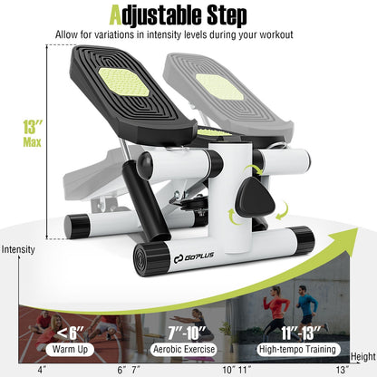 Mini Stepper with Resistance Bands | LCD Display | Hydraulic | Adjustable Height | Quiet | White or Black