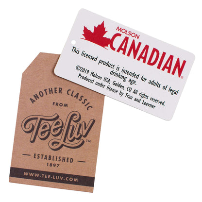 Molson Canadian Lager hang tag with Tee-Luv branding