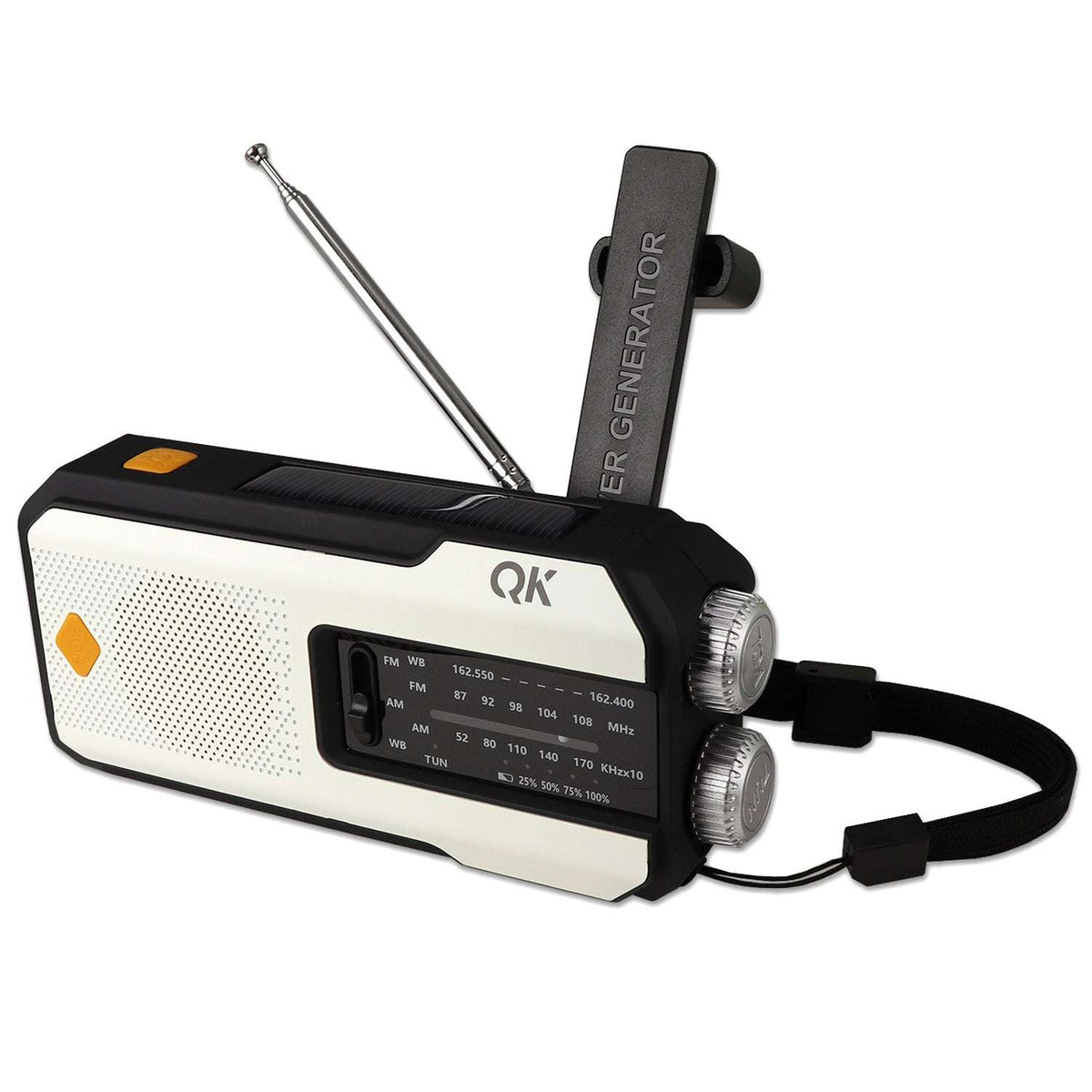 QK 4-in-1 NOAA Weather Radio & Flashlight - Solar & Dynamo White