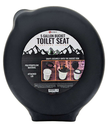 Black 5-gallon portable toilet seat bucket lid with attached cover