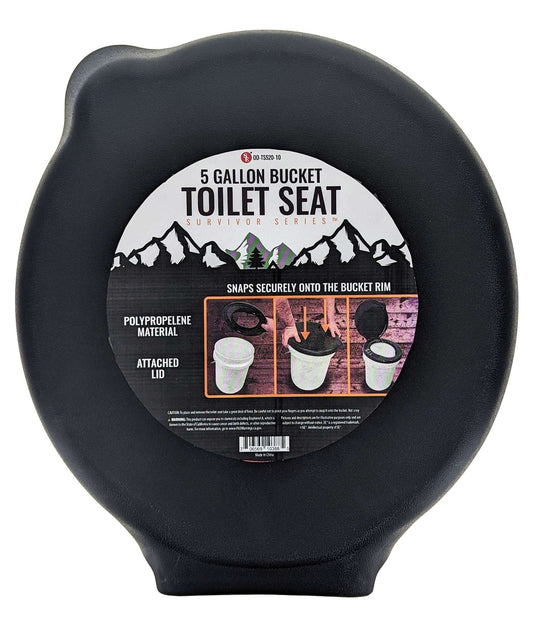 Black 5-gallon portable toilet seat bucket lid with attached cover