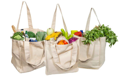 Organic Cotton Canvas Grocery Tote Bag with Bottle Sleeves