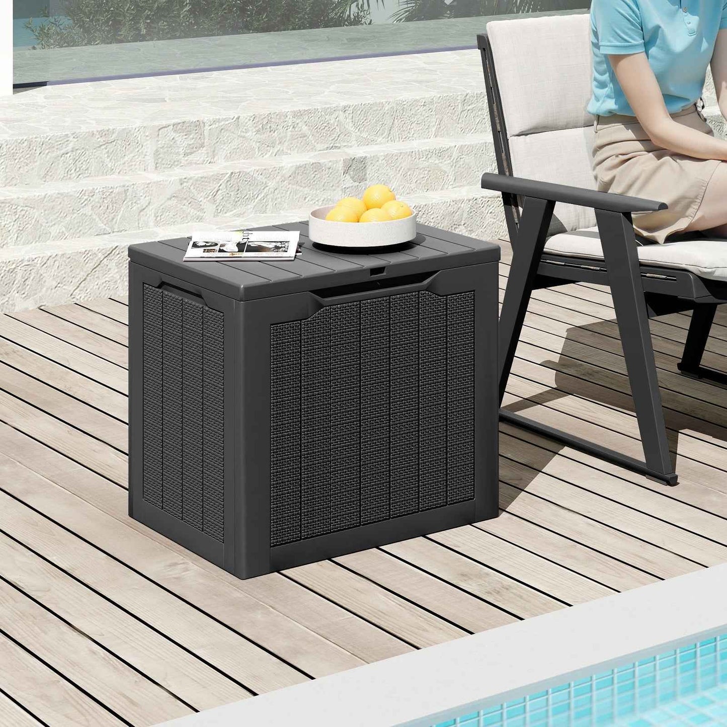 25 Gallon Outdoor Deck Box with Lockable Lid & Wicker Texture