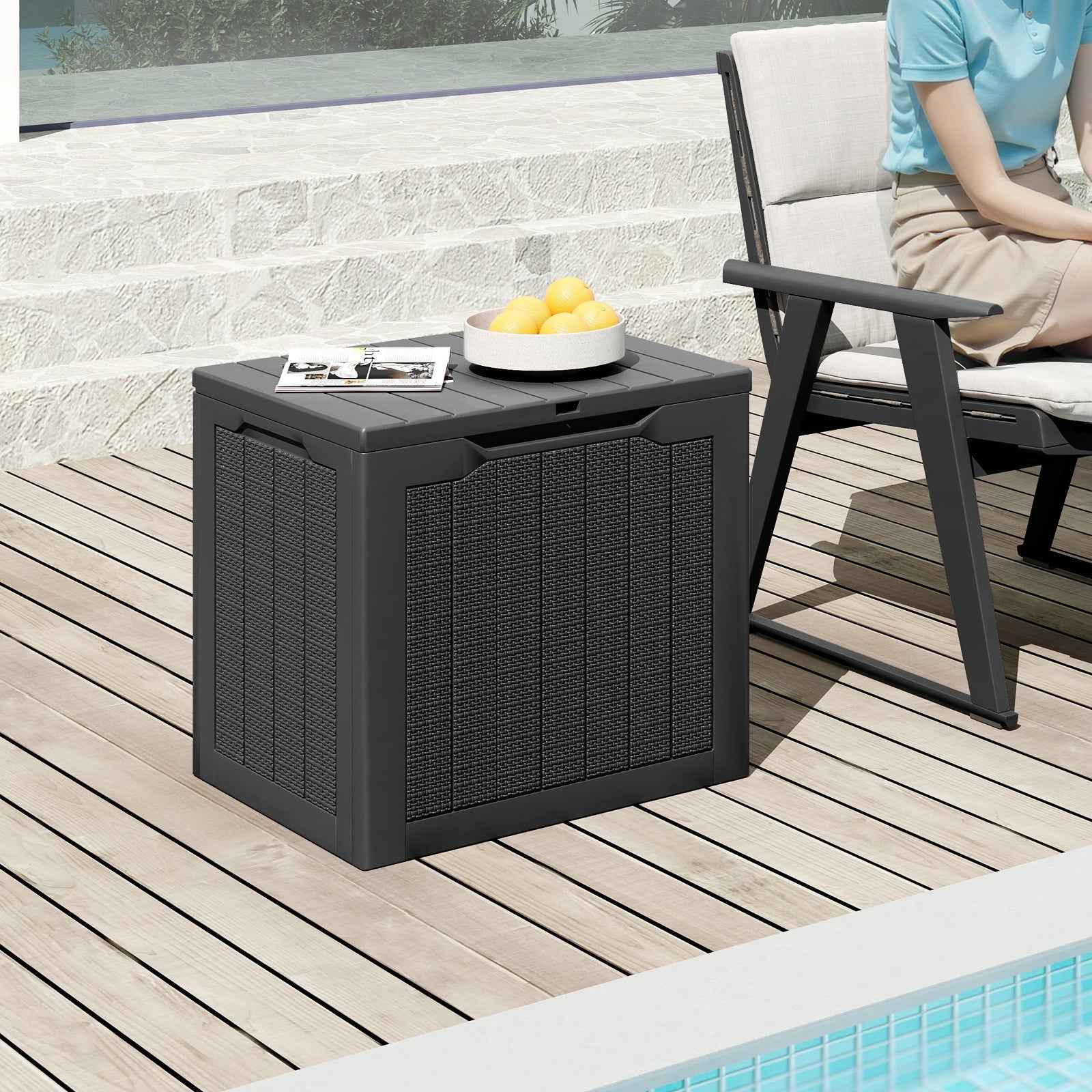 25 Gallon Outdoor Deck Box with Lockable Lid & Wicker Texture