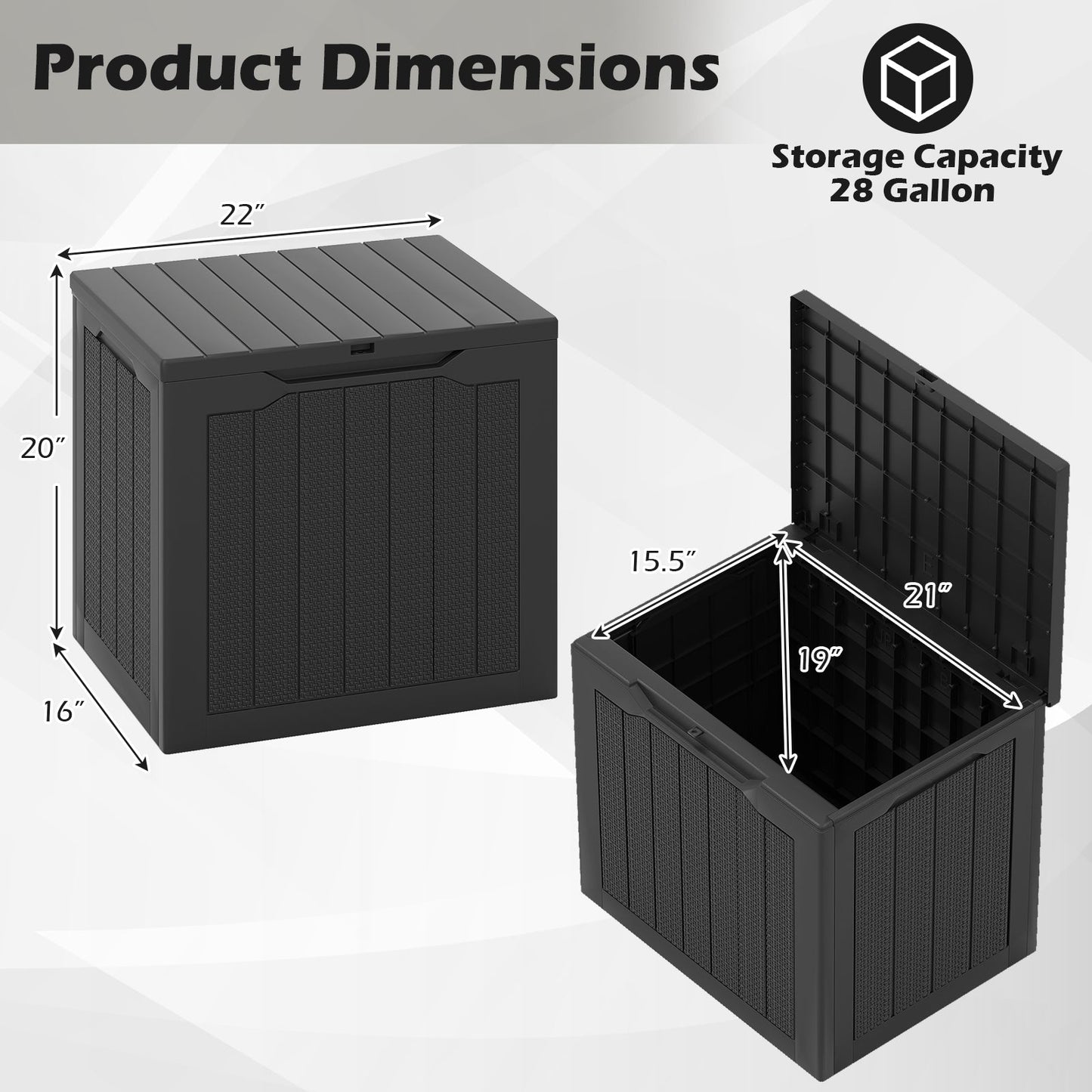 25 Gallon Outdoor Deck Box with Lockable Lid & Wicker Texture