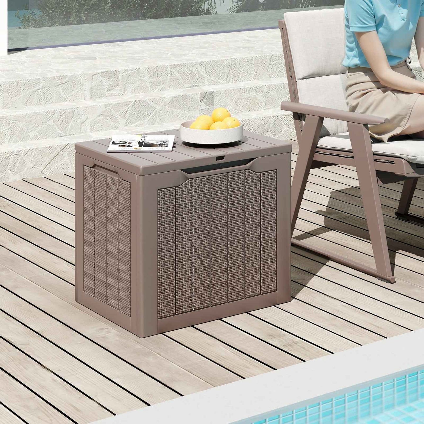25 Gallon Outdoor Deck Box with Lockable Lid & Wicker Texture