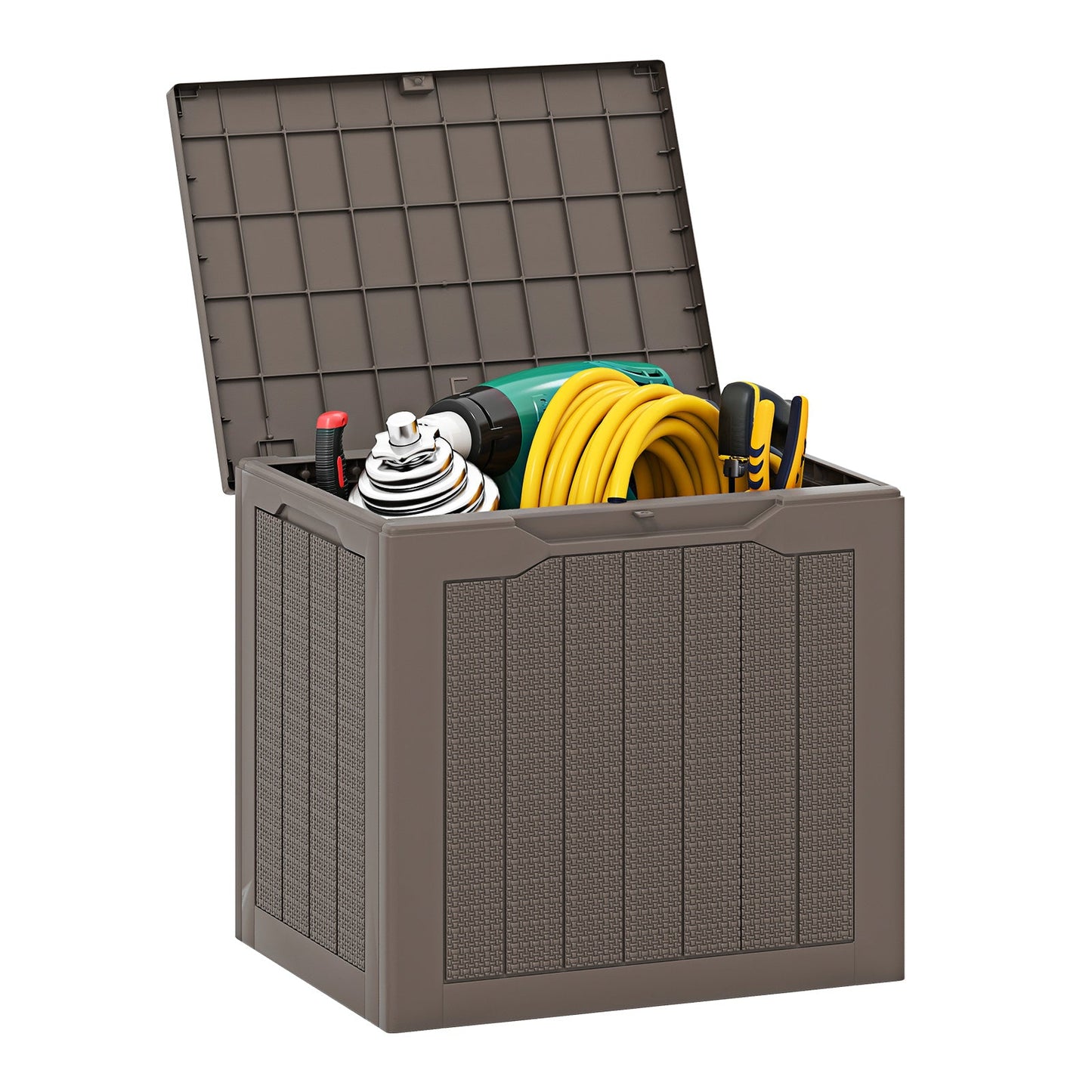 25 Gallon Outdoor Deck Box with Lockable Lid & Wicker Texture