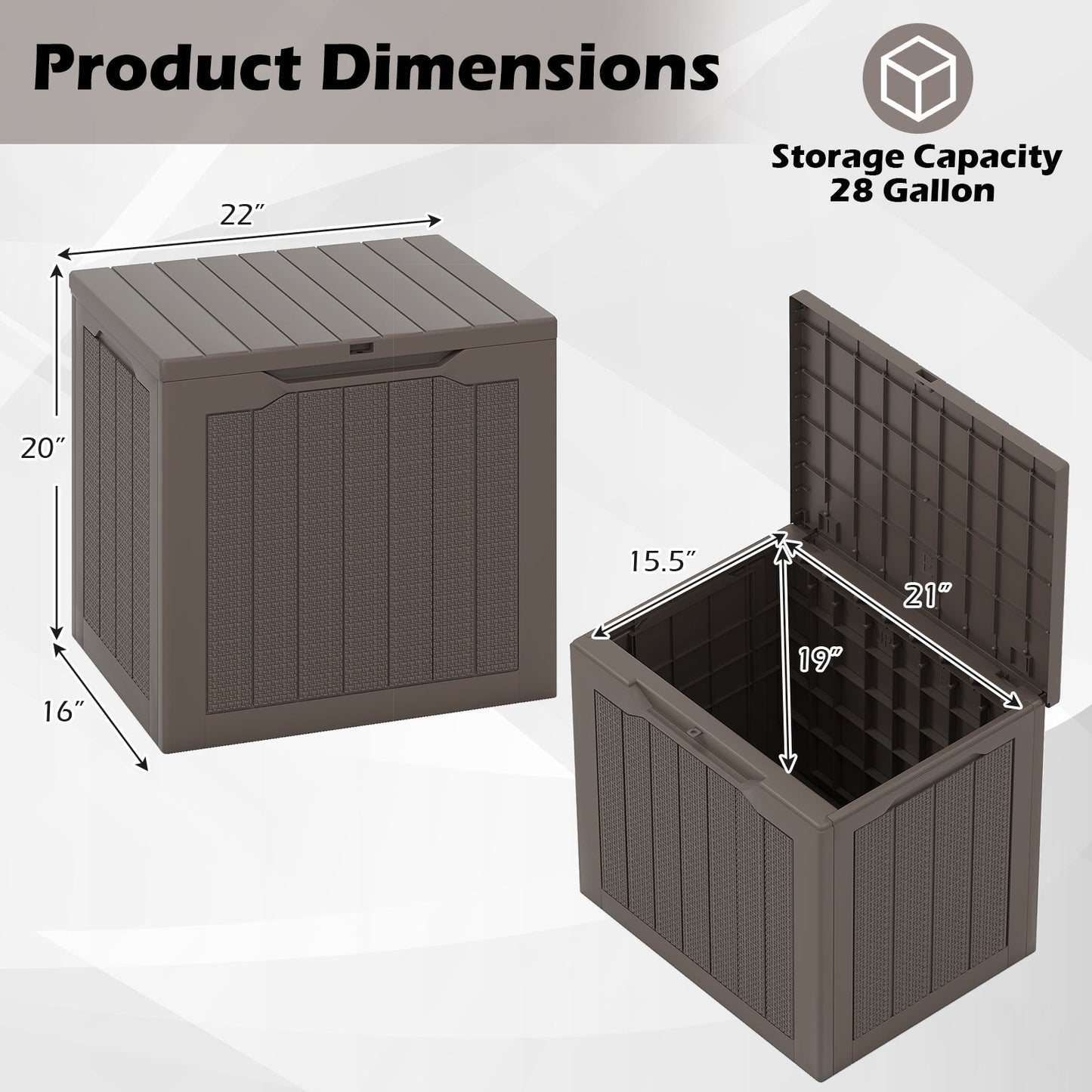 25 Gallon Outdoor Deck Box with Lockable Lid & Wicker Texture