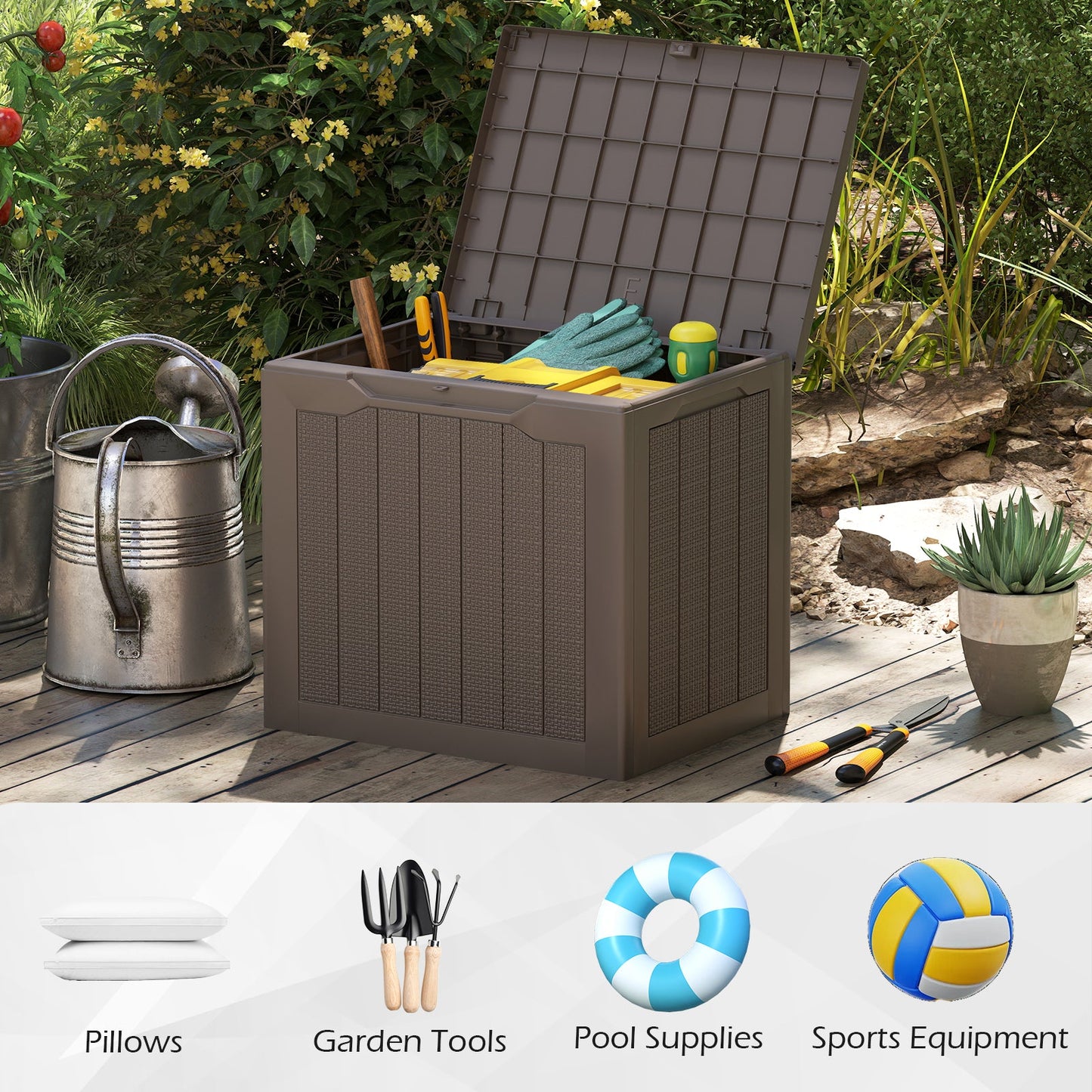 25 Gallon Outdoor Deck Box with Lockable Lid & Wicker Texture