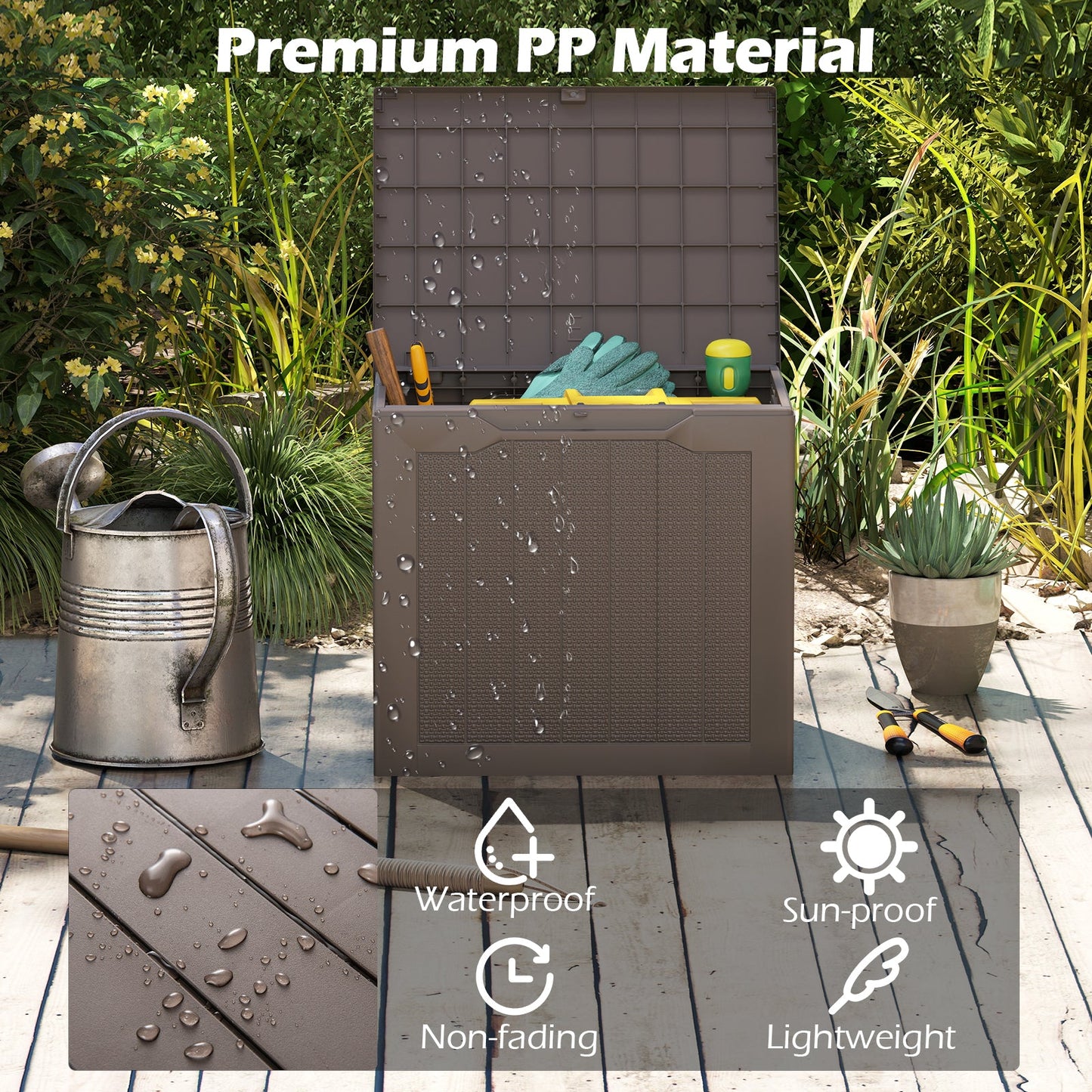 25 Gallon Outdoor Deck Box with Lockable Lid & Wicker Texture