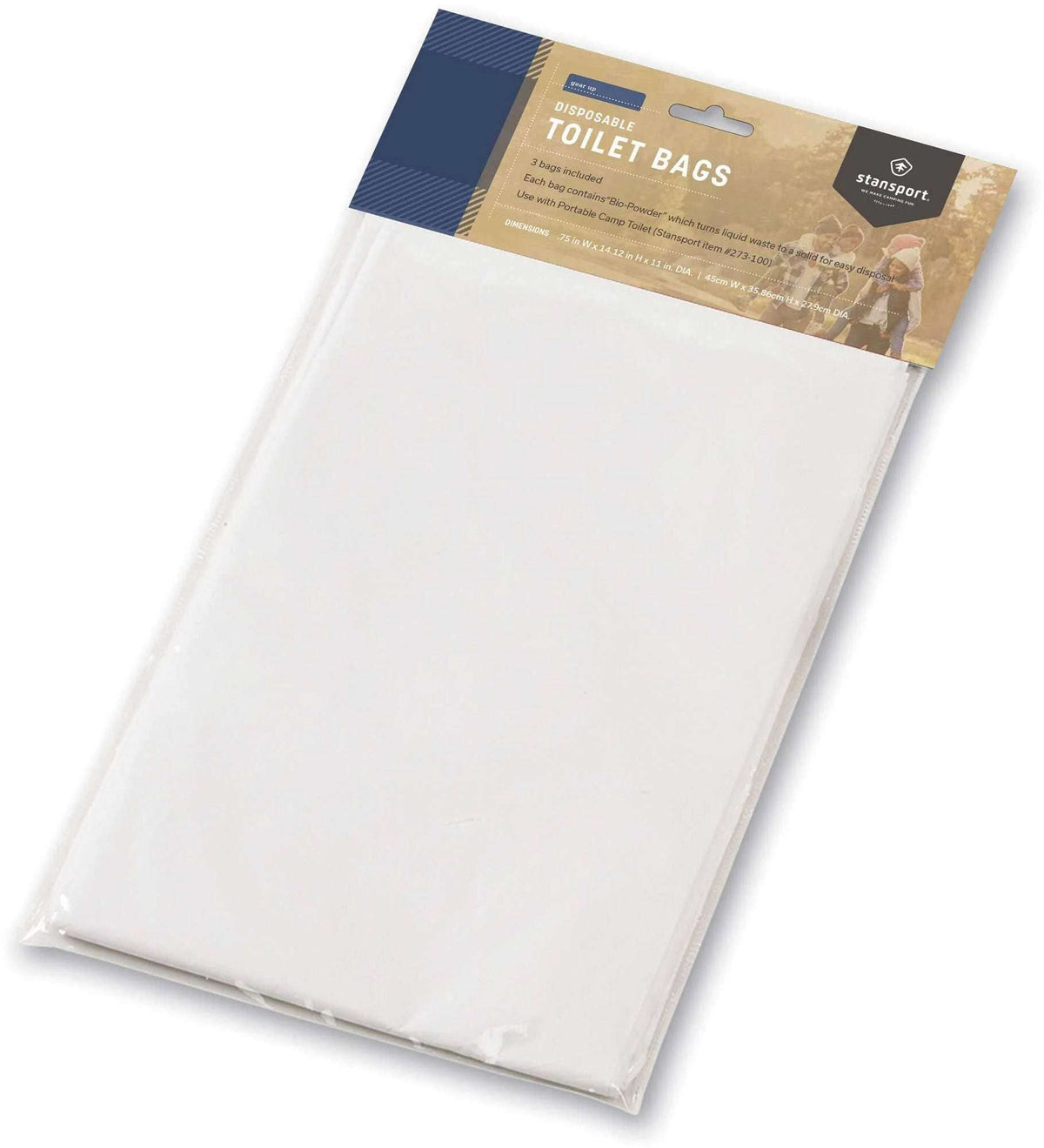 White toilet bags, sealed poly package with hang tab
