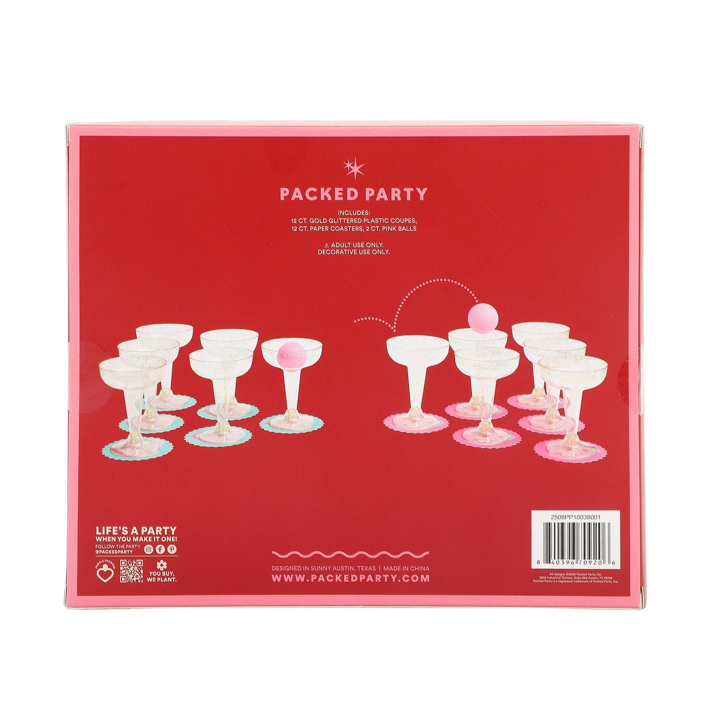 Champagne Plink Party Game Set – 12 Coupes, 12 Coasters & 2 Pink Pong Balls | Bridal & NYE