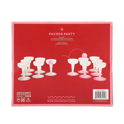 Champagne Plink Party Game Set – 12 Coupes, 12 Coasters & 2 Pink Pong Balls | Bridal & NYE