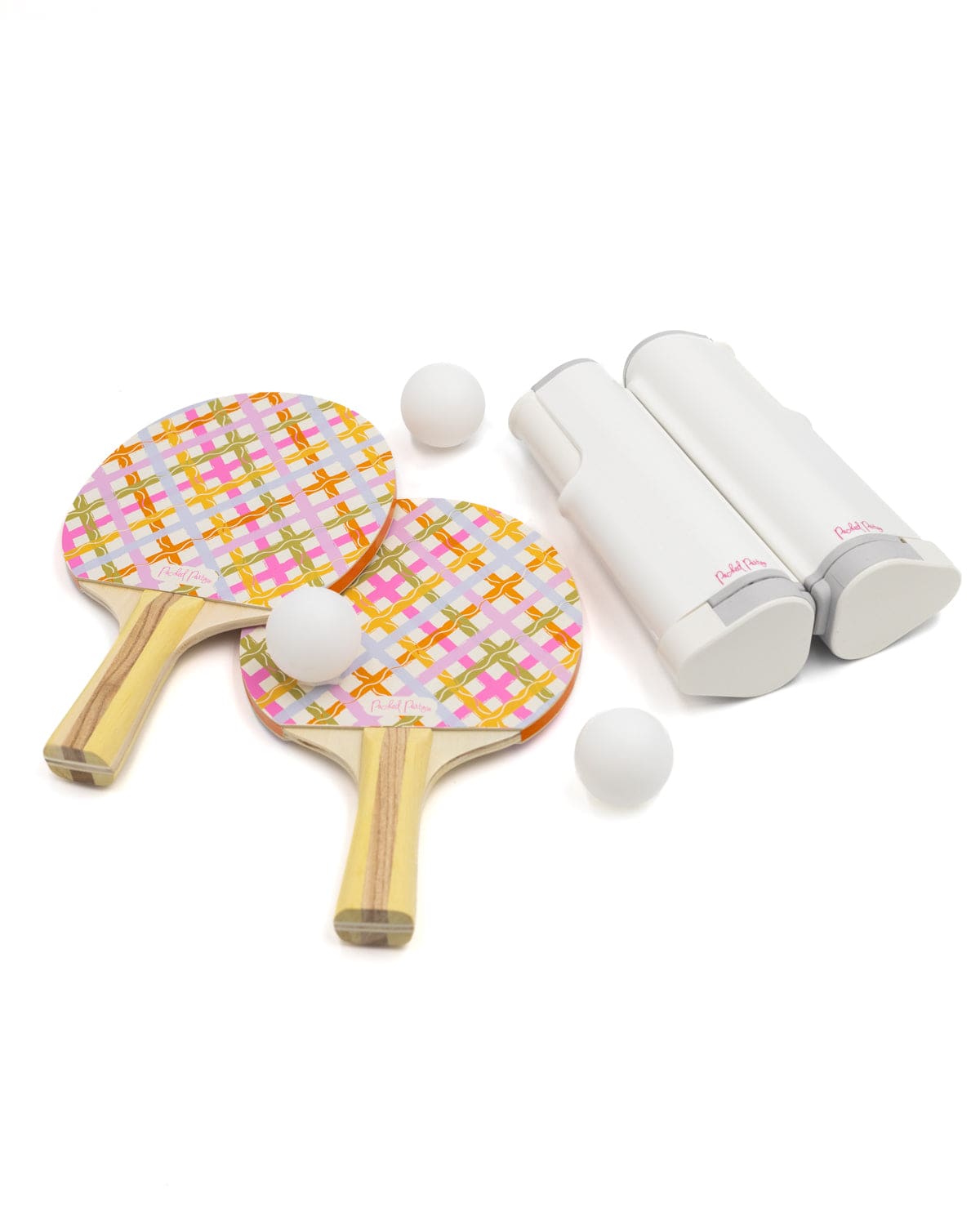 Game, Set, Match Table Tennis Set | Plaid Paddles | Adjustable Net | 2 Paddles + 3 Balls | Packed Party - Niksstuff
