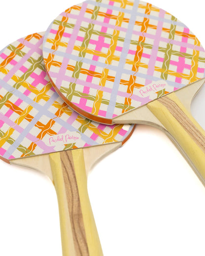 Game, Set, Match Table Tennis Set | Plaid Paddles | Adjustable Net | 2 Paddles + 3 Balls | Packed Party - Niksstuff