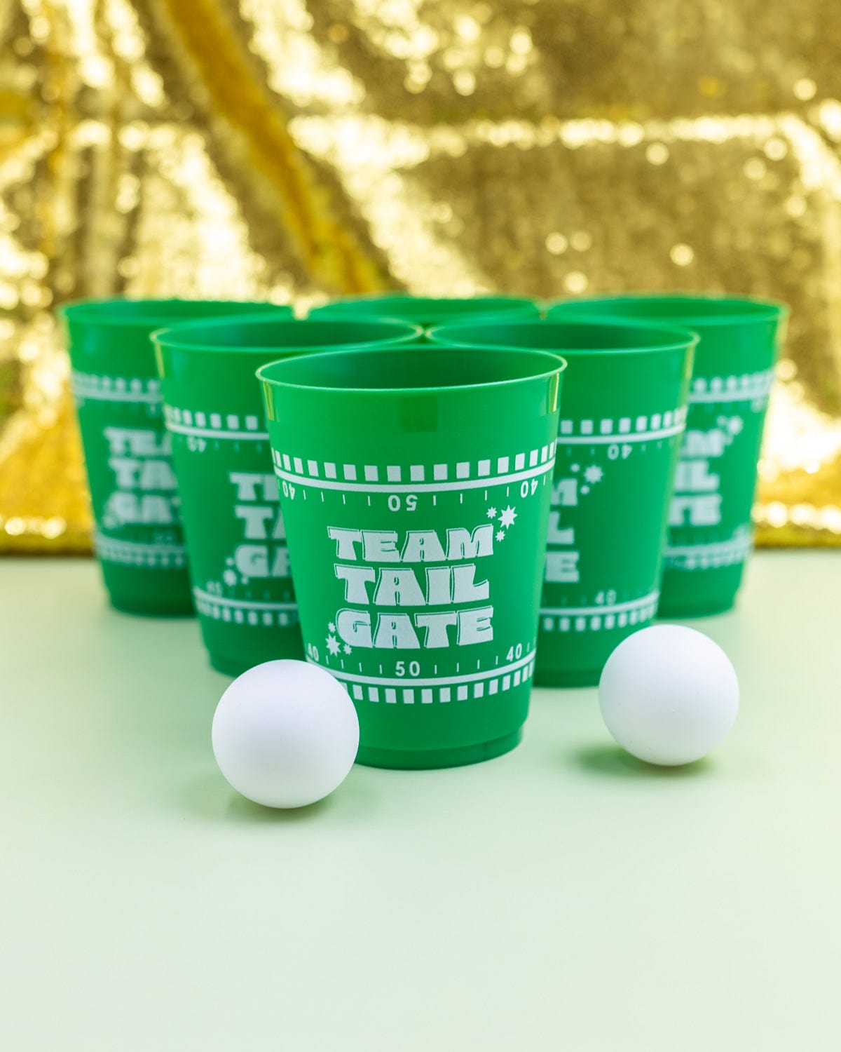 Gameday Party Pong Set | 12 Reusable 16oz Cups + 2 Balls | Team Tailgate vs Team Touchdown | Packed Party - Niksstuff