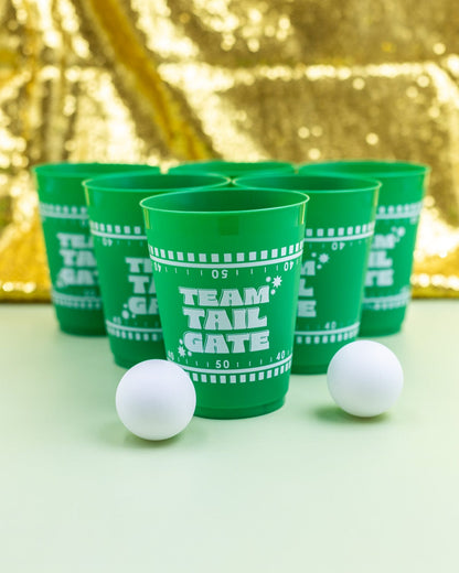 Gameday Party Pong Set | 12 Reusable 16oz Cups + 2 Balls | Team Tailgate vs Team Touchdown | Packed Party - Niksstuff