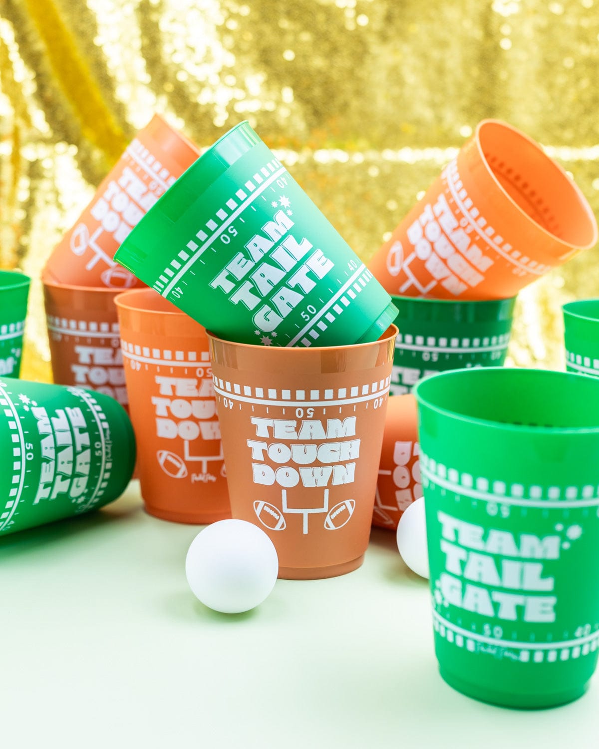 Gameday Party Pong Set | 12 Reusable 16oz Cups + 2 Balls | Team Tailgate vs Team Touchdown | Packed Party - Niksstuff