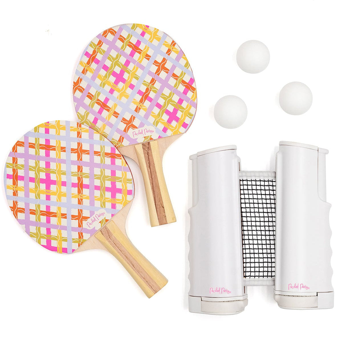 Game, Set, Match Table Tennis Set | Plaid Paddles | Adjustable Net | 2 Paddles + 3 Balls | Packed Party - Niksstuff