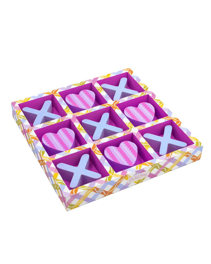 Tic-Tac-Totally Fun Tabletop Game Set | 3D Board | Plaid Design | Heart Pieces | Packed Party - Niksstuff