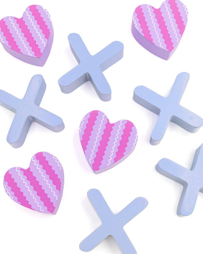 Tic-Tac-Totally Fun Tabletop Game Set | 3D Board | Plaid Design | Heart Pieces | Packed Party - Niksstuff