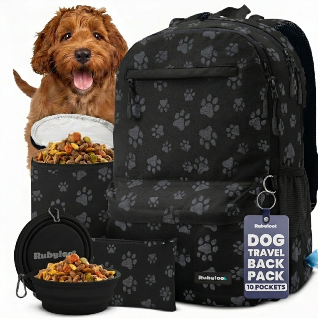 Rubyloo The Original Doggy Bag™ | Dog Supply Backpack | 6-Piece Set | 10 Pockets | 5 Colors