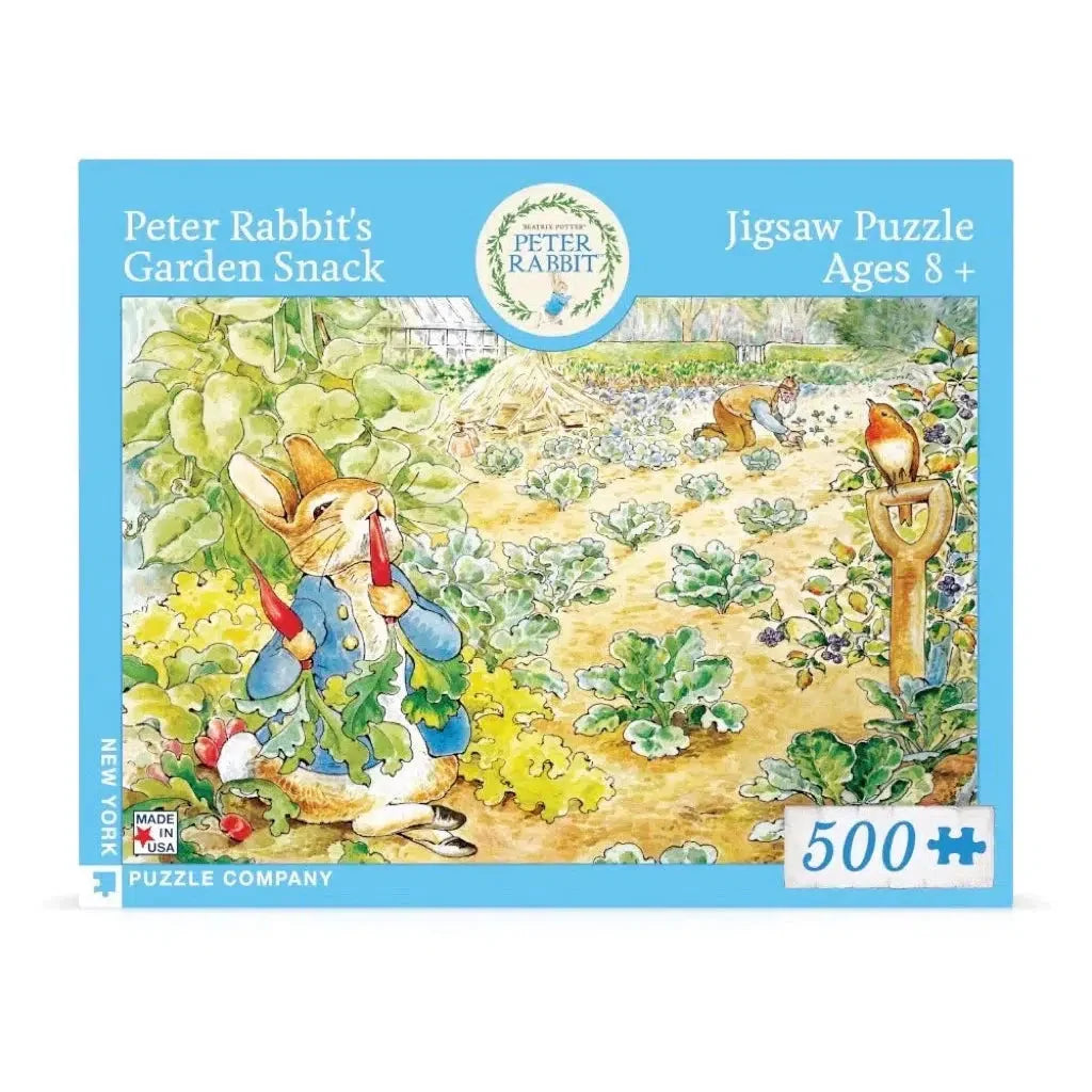 Peter Rabbit's Garden Snack Jigsaw Puzzle | 500 Pieces | 24"x18" | Beatrix Potter Art | Made in USA - Niksstuff