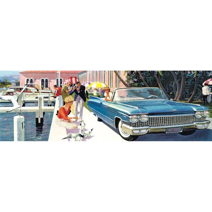 1962 Cadillac Convertible Panoramic Jigsaw Puzzle | 1000 Pieces | 39"x13" | Made in USA - Niksstuff
