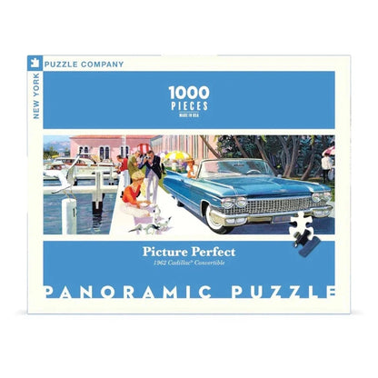 1962 Cadillac Convertible Panoramic Jigsaw Puzzle | 1000 Pieces | 39"x13" | Made in USA - Niksstuff
