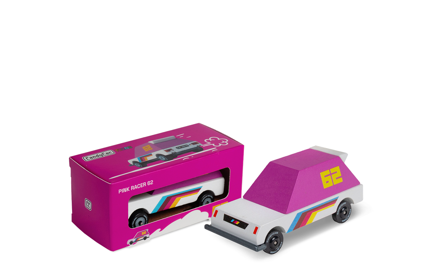 Pink Racer 62 | Candylab CANDYCAR TOONS Toy Car | Wooden & Diecast | Ages 3+ | Collectible - Niksstuff