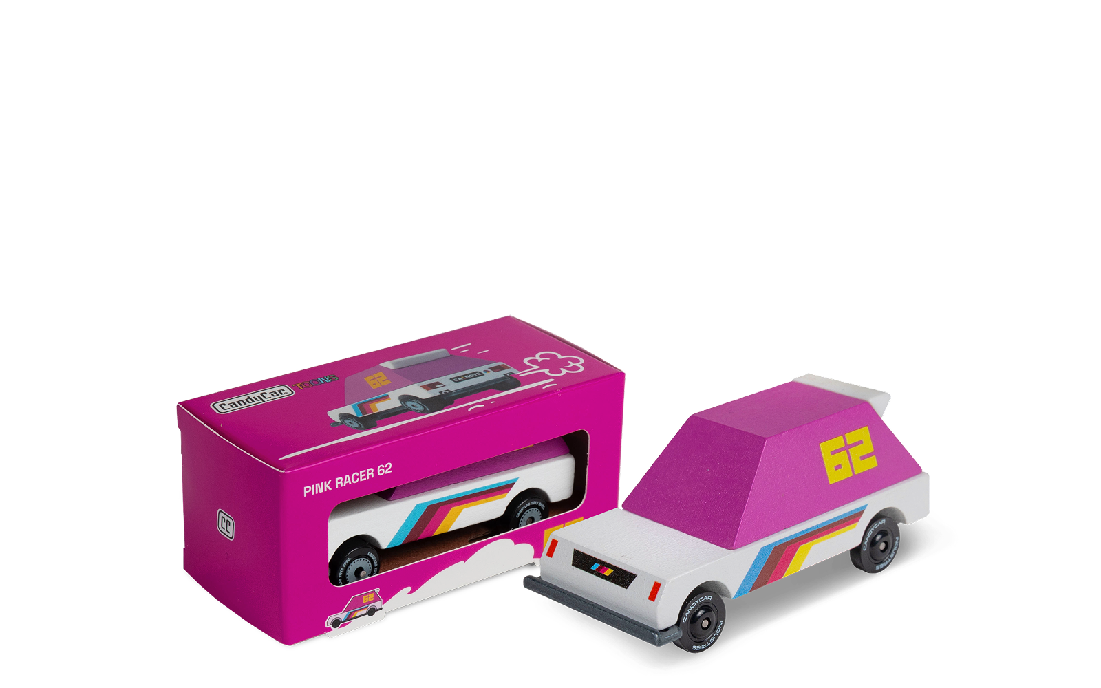 Pink Racer 62 | Candylab CANDYCAR TOONS Toy Car | Wooden & Diecast | Ages 3+ | Collectible - Niksstuff