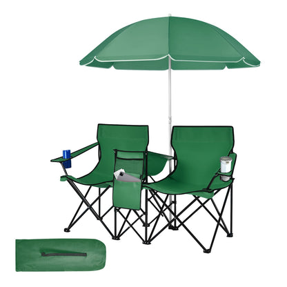 Portable Folding Double Chair with Umbrella & Built-In Cooler | 7 Colors - Niksstuff