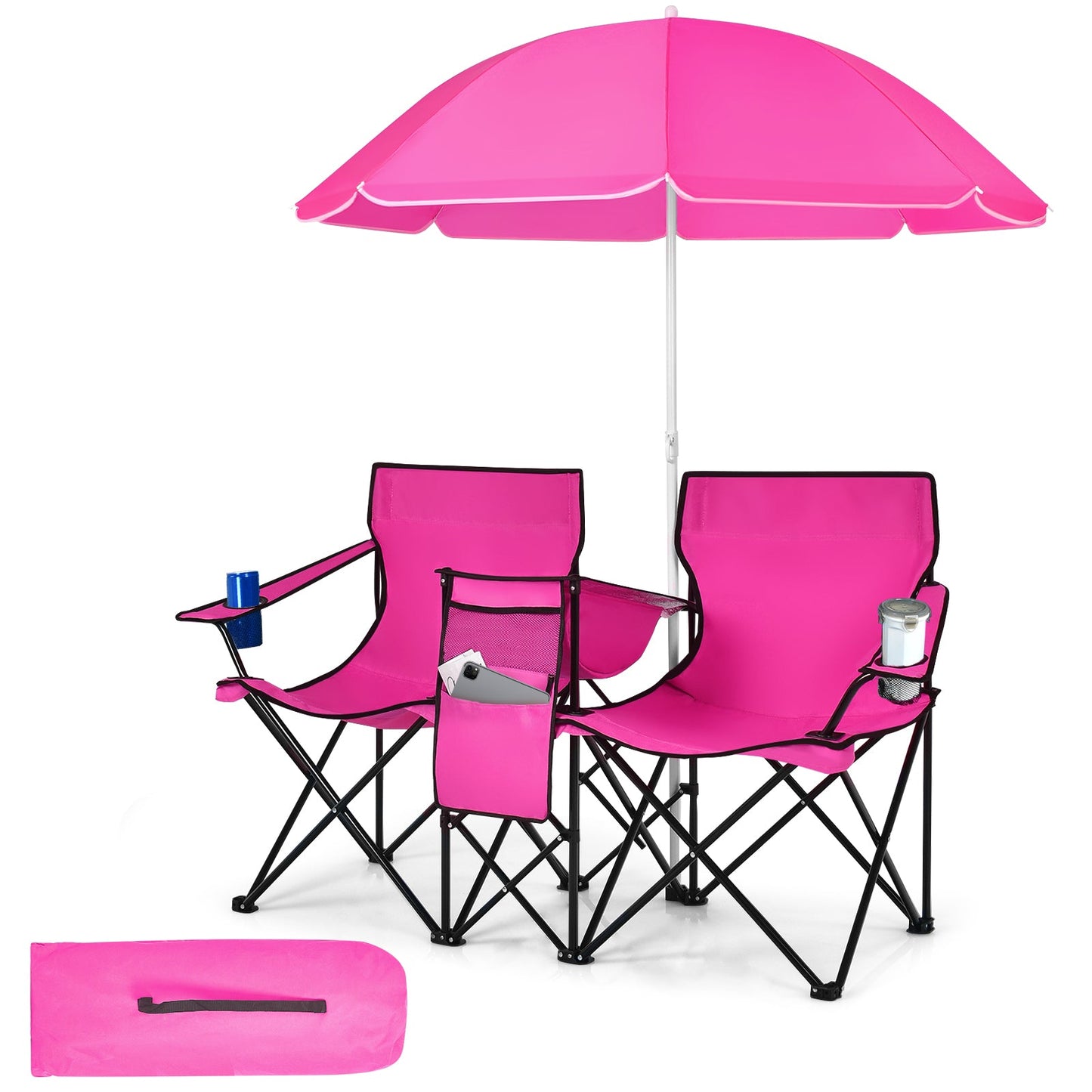 Portable Folding Double Chair with Umbrella & Built-In Cooler | 7 Colors - Niksstuff