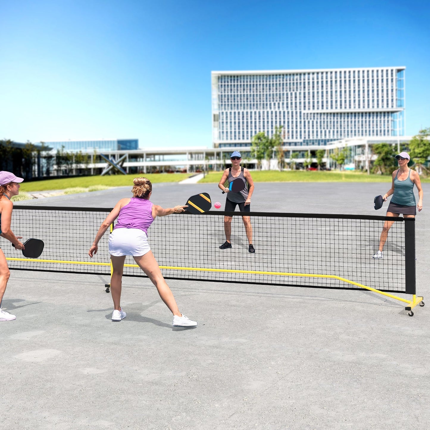22 FT Portable Pickleball Net | 18-Ply PE | 6 Lockable Wheels | Tool-Free Setup | Carry Bag