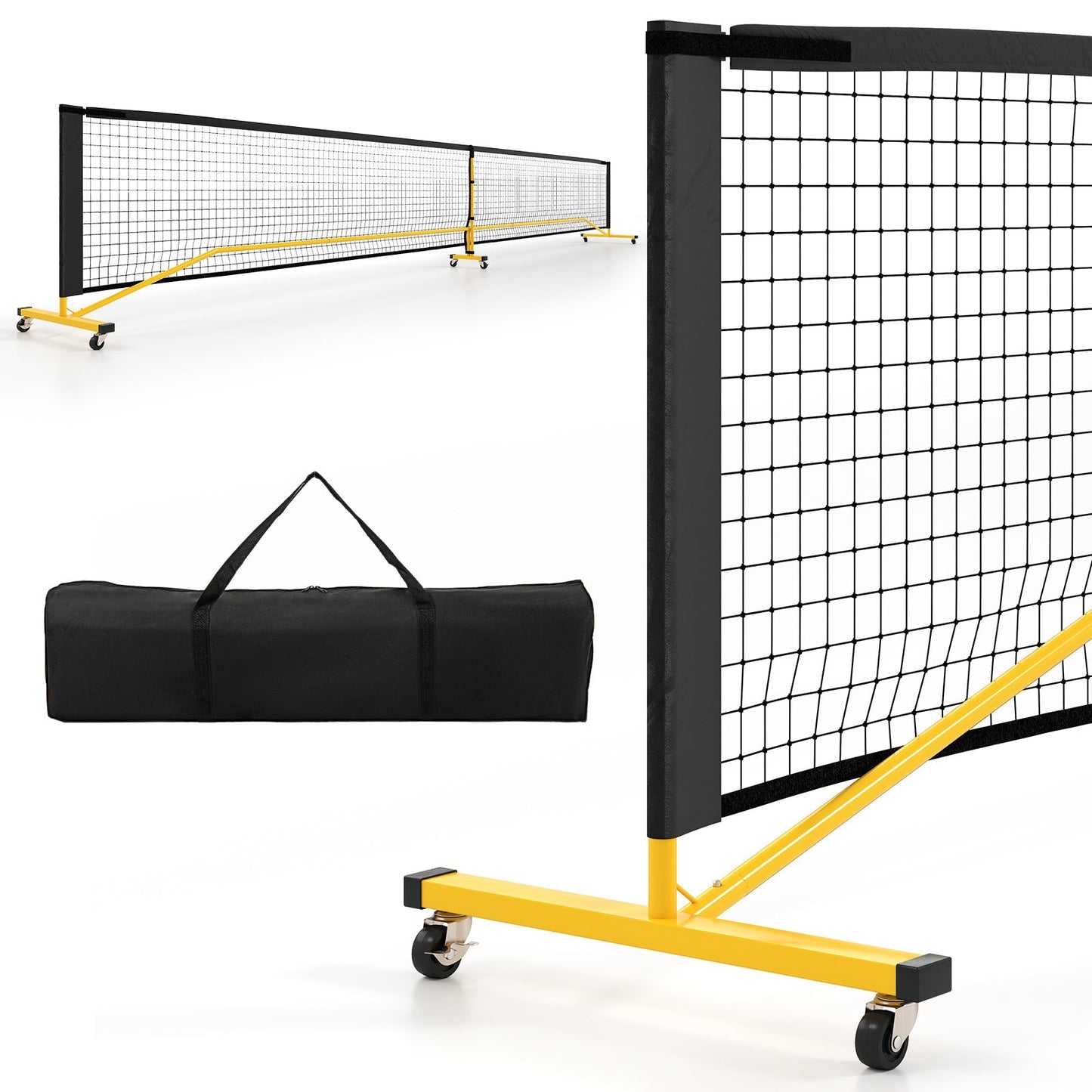 22 FT Portable Pickleball Net | 18-Ply PE | 6 Lockable Wheels | Tool-Free Setup | Carry Bag