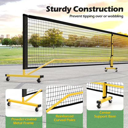 22 FT Portable Pickleball Net | 18-Ply PE | 6 Lockable Wheels | Tool-Free Setup | Carry Bag