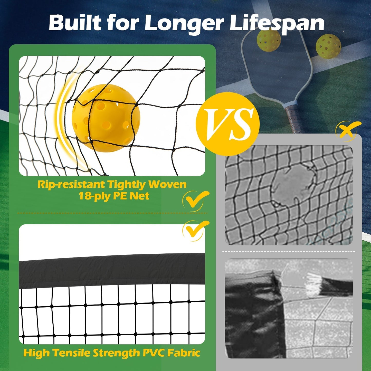 22 FT Portable Pickleball Net | 18-Ply PE | 6 Lockable Wheels | Tool-Free Setup | Carry Bag