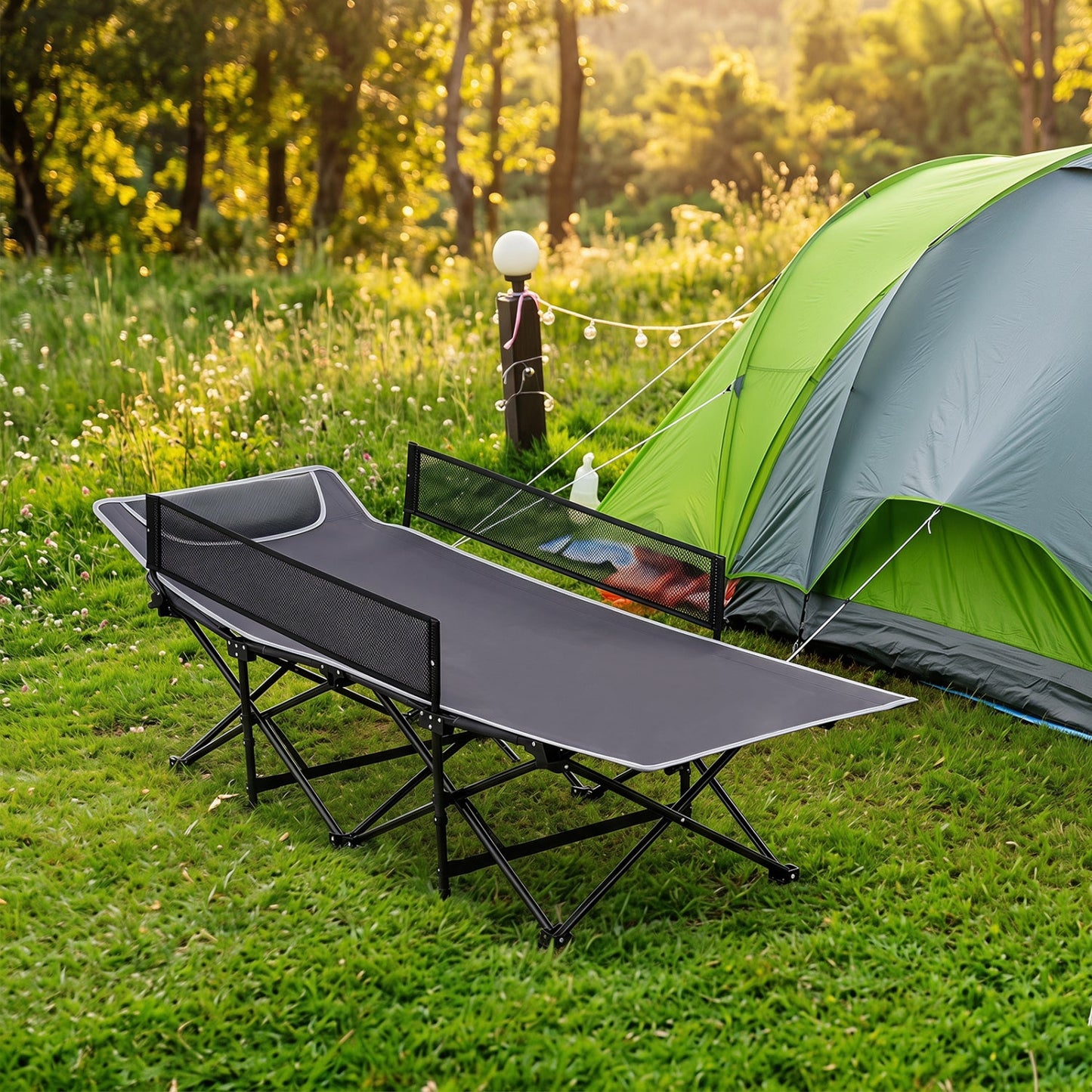 Portable Folding Camping Cot with Guardrail | 330 lb Capacity | Toddlers to Adults | Navy or Gray