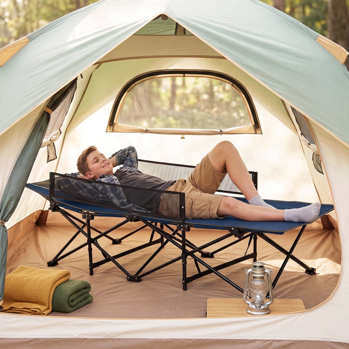 Portable Folding Camping Cot with Guardrail | 330 lb Capacity | Toddlers to Adults | Navy or Gray