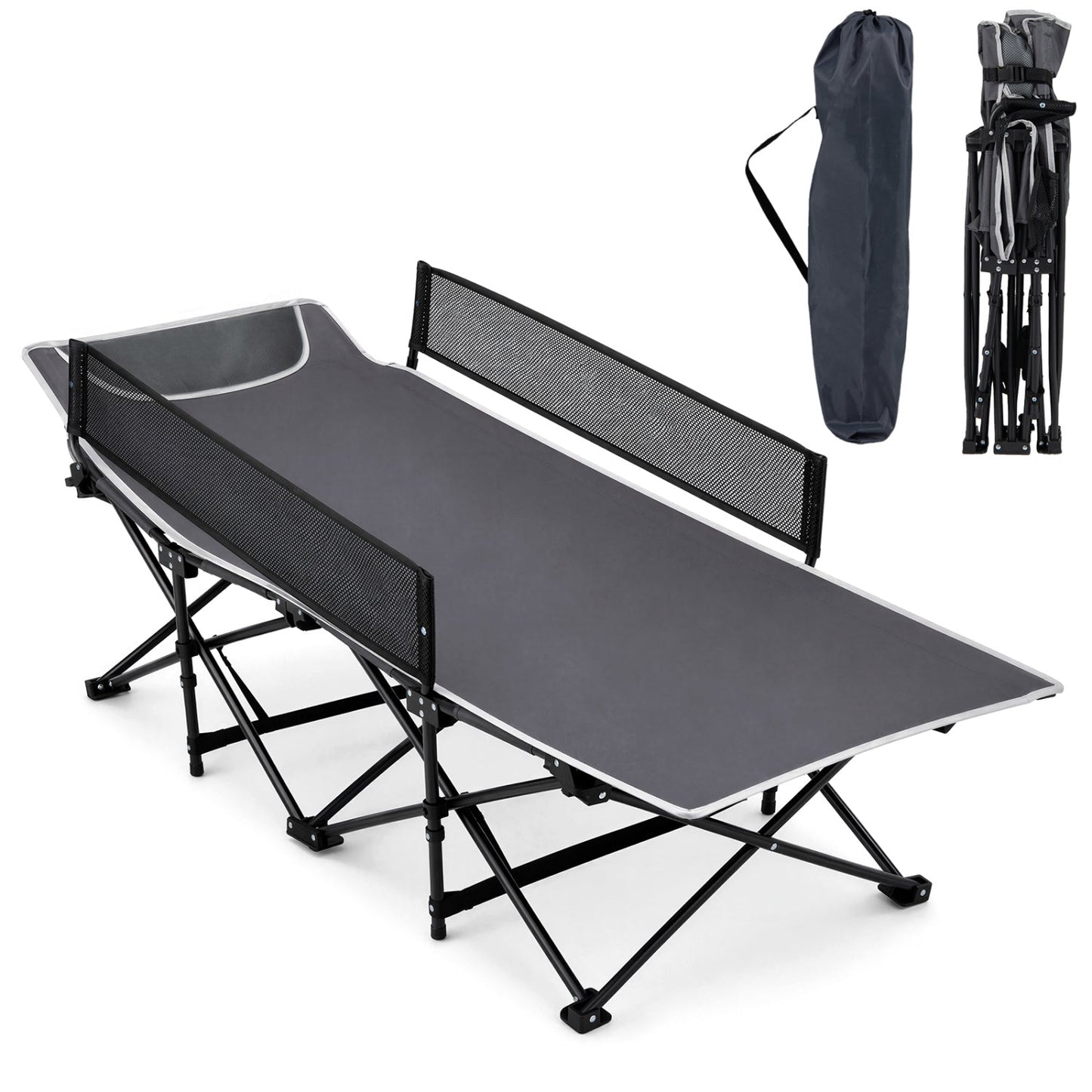 Portable Folding Camping Cot with Guardrail | 330 lb Capacity | Toddlers to Adults | Navy or Gray