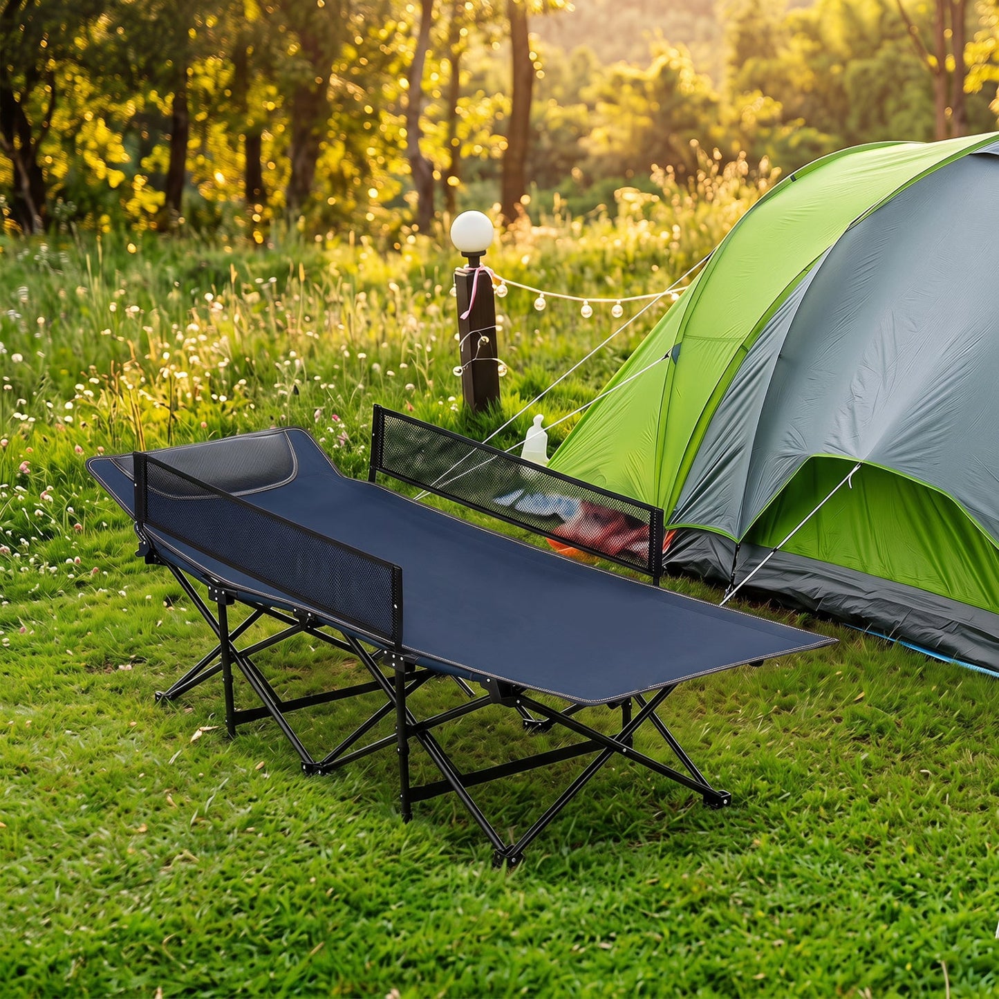 Portable Folding Camping Cot with Guardrail | 330 lb Capacity | Toddlers to Adults | Navy or Gray