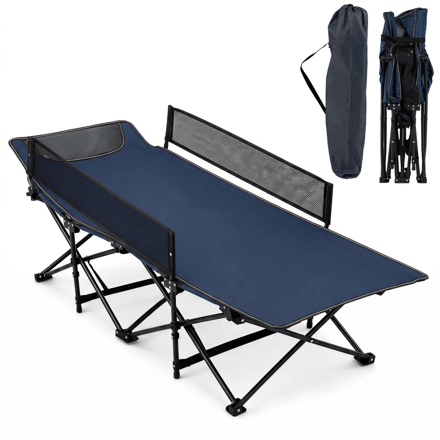 Portable Folding Camping Cot with Guardrail | 330 lb Capacity | Toddlers to Adults | Navy or Gray