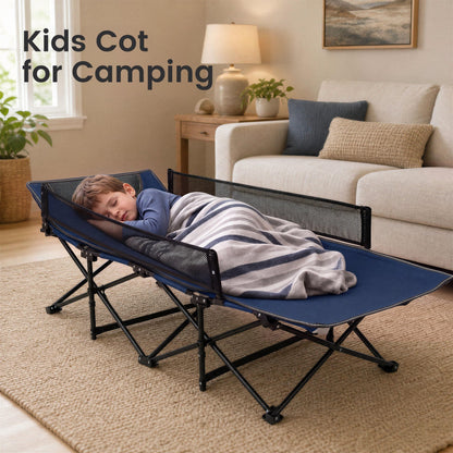 Portable Folding Camping Cot with Guardrail | 330 lb Capacity | Toddlers to Adults | Navy or Gray