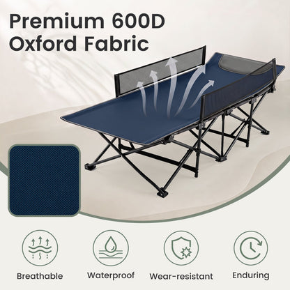 Portable Folding Camping Cot with Guardrail | 330 lb Capacity | Toddlers to Adults | Navy or Gray